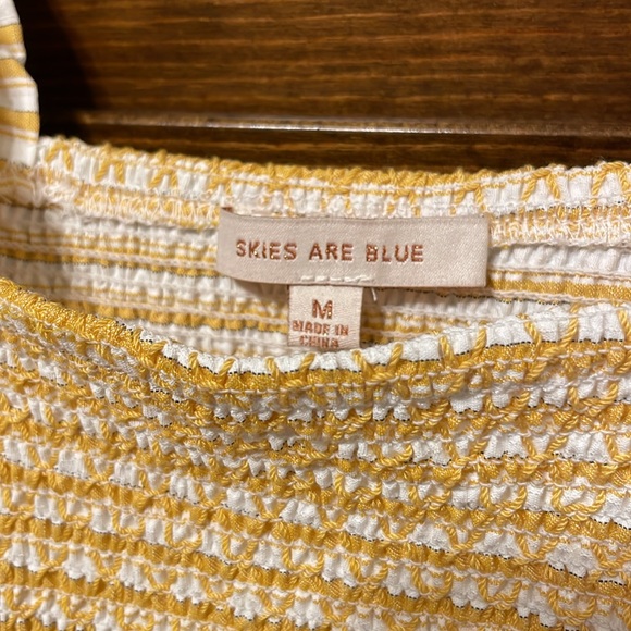 Skies Are Blue Yellow & White Striped Smocked Peplum Top - Picture 7 of 9